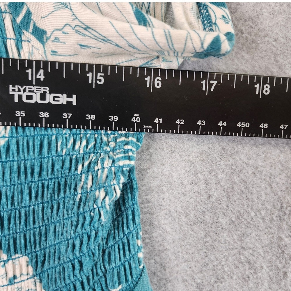 Torrid Dress Women 2 Teal White Tropical Dress Floral Smocked Off Shoulder Soft - Picture 4 of 9